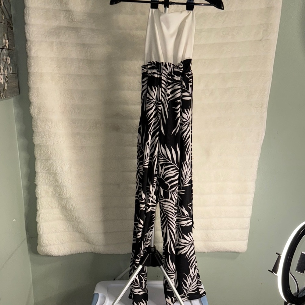 Black and White Leaf Print Jumpsuit